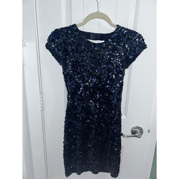 Alice + Olivia Black Sequin Mini Dress — Open Back Cap Sleeve Party Glam Prom ✨ - Picture 1 of 11